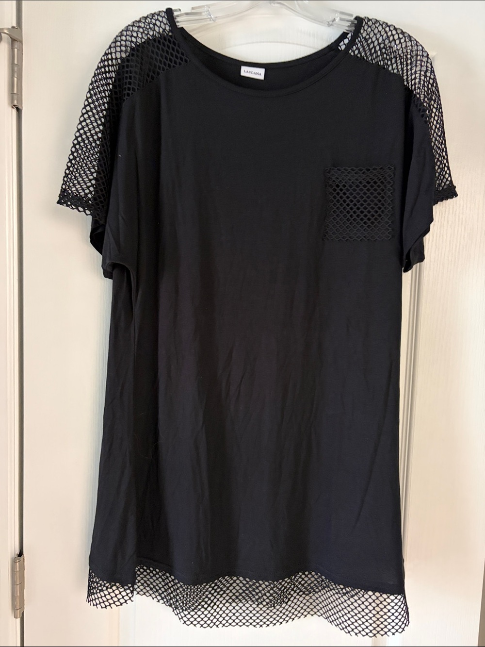 Lascana beach cover up Black Tee Dress with Mesh Accents